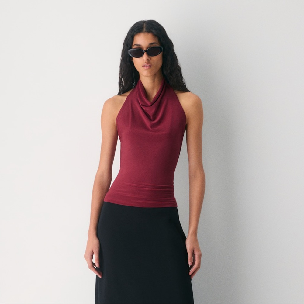 Aritzia Wilfred Jersey Cowlneck Halter Top